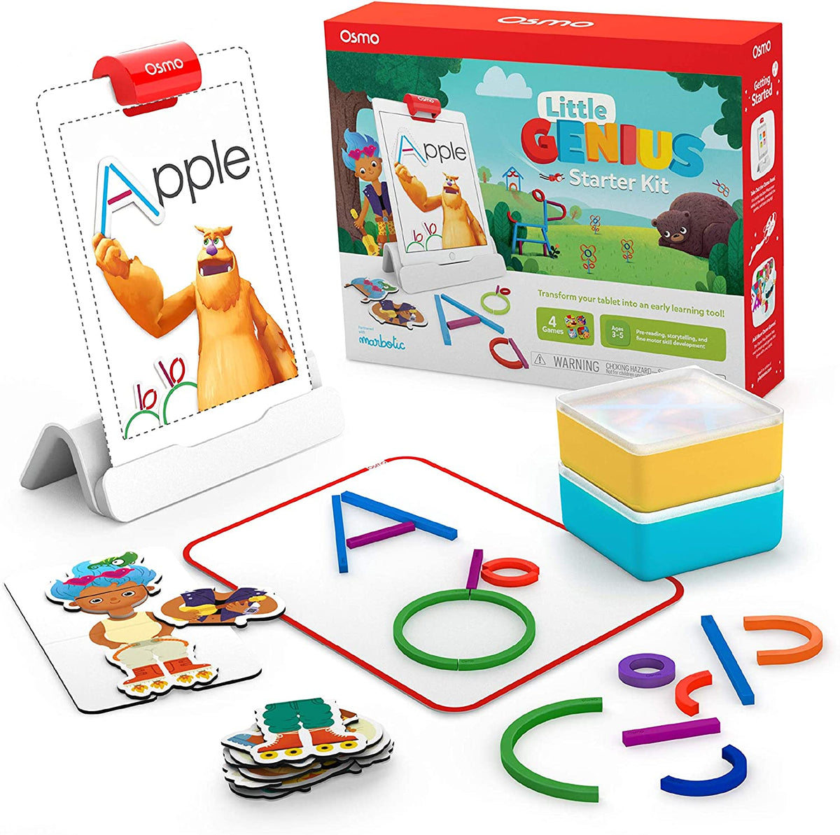 Osmo - Little Genius Starter Kit for iPad - 4 Hands-On Learning Games - Ages 3-5 - Problem Solving, Phonics & Creativity (Osmo iPad Base Included)
